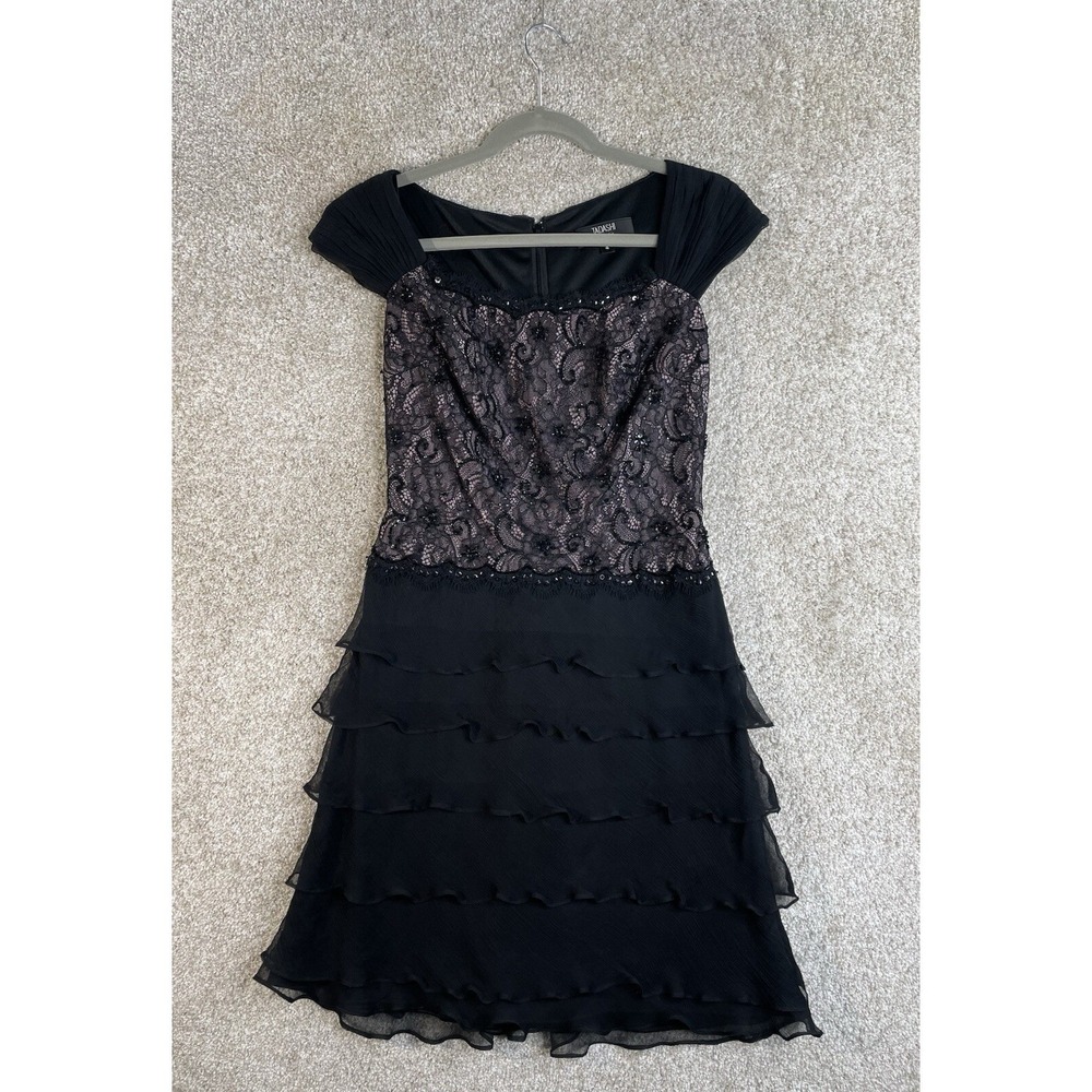 vintage tadashi dress Women's‎ 4 Silk Embellished Formal Tiered Ruffle Zip Back